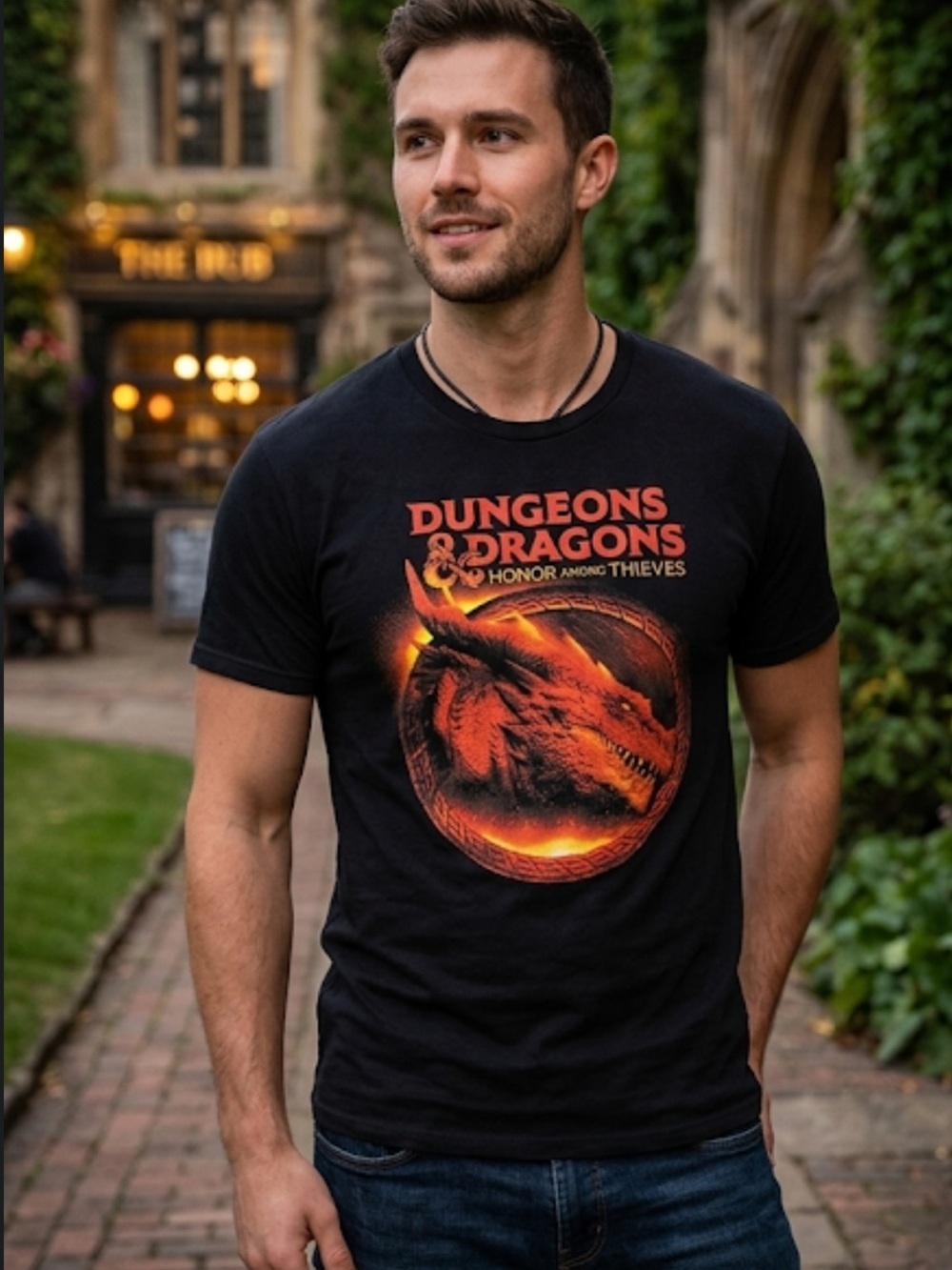 Dungeons & Dragons Black T-Shirt with Red Dragon Graphic